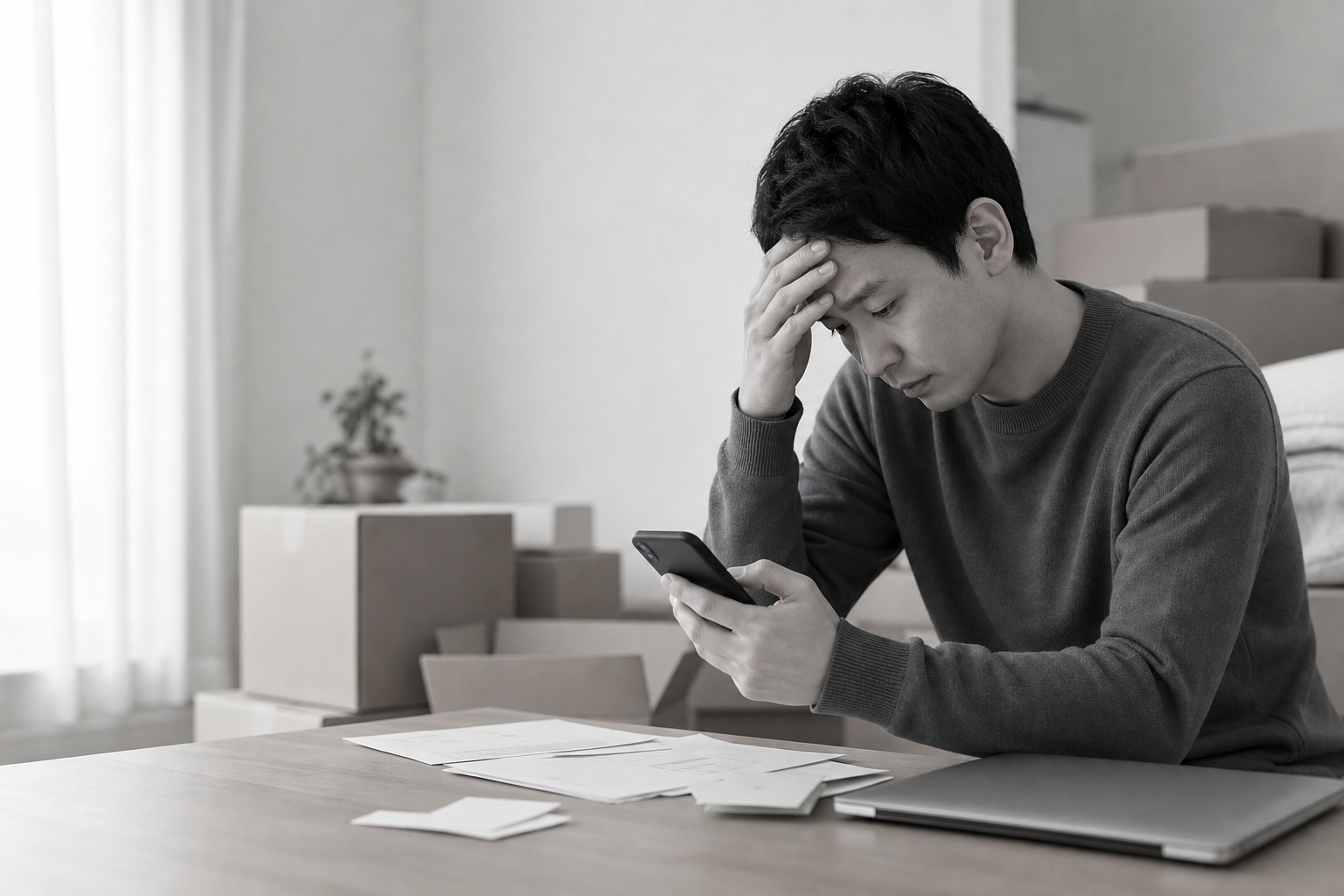 複数の連絡先を調べて疲れている様子